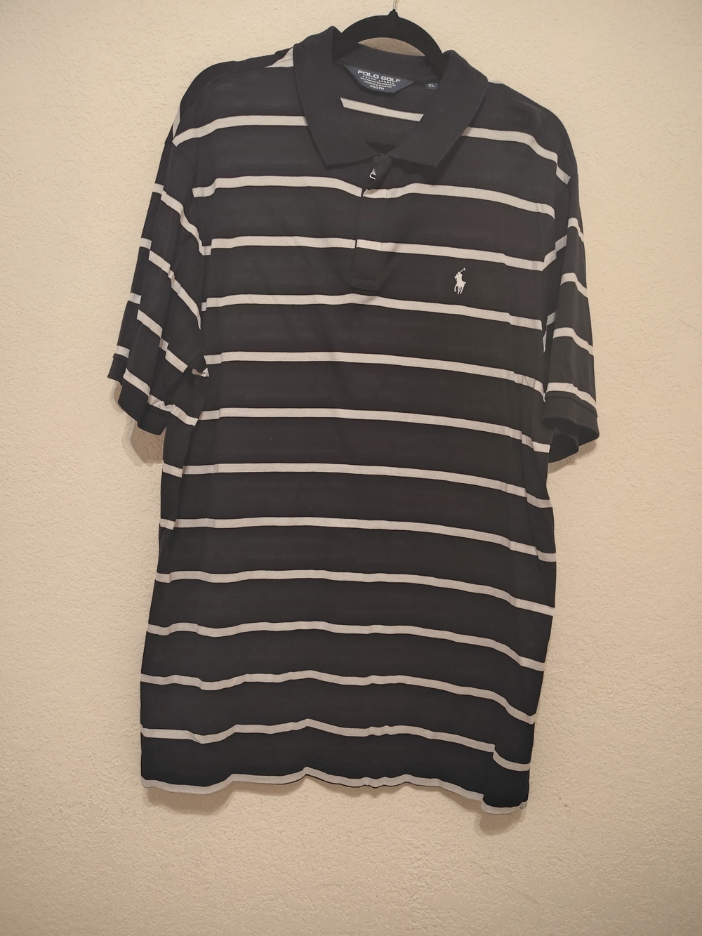 Polo Golf Ralph Lauren Pro Fit Black White Striped Short Sleeve Shirt Men's XLT